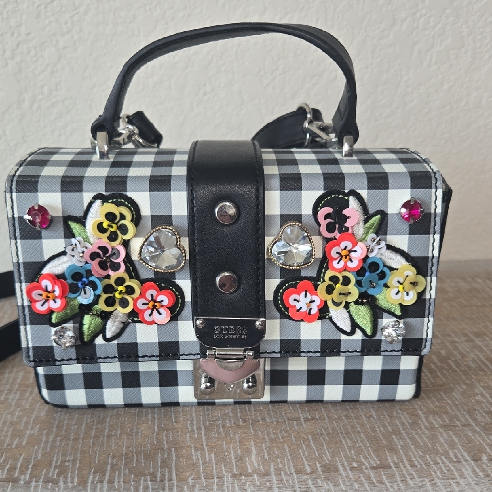Guess Black and White Crossbody Bag with Accents